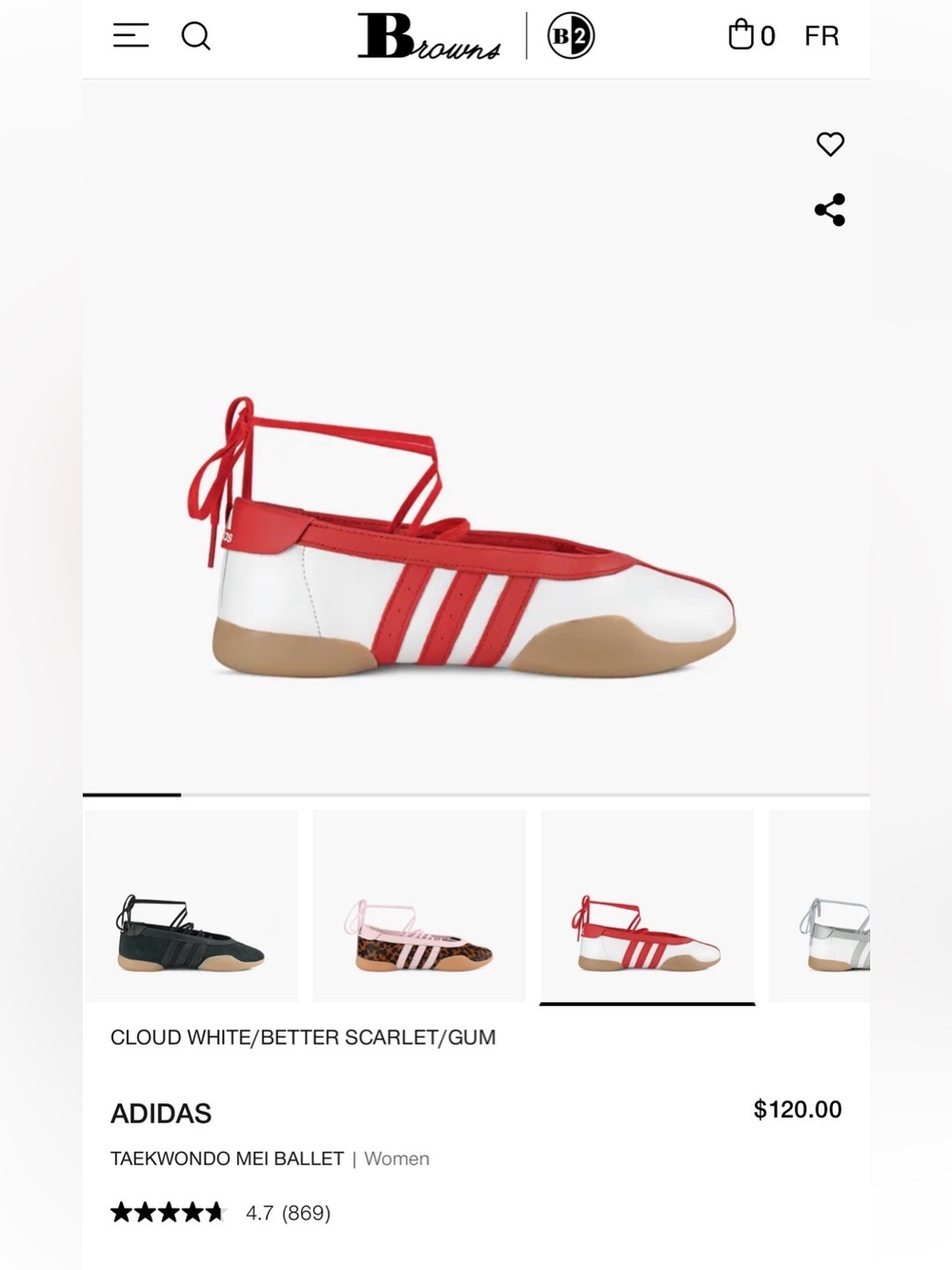 adidas Taekwondo Mei Ballet Sneakers in Cloud White and Better Scarlet size 5,5